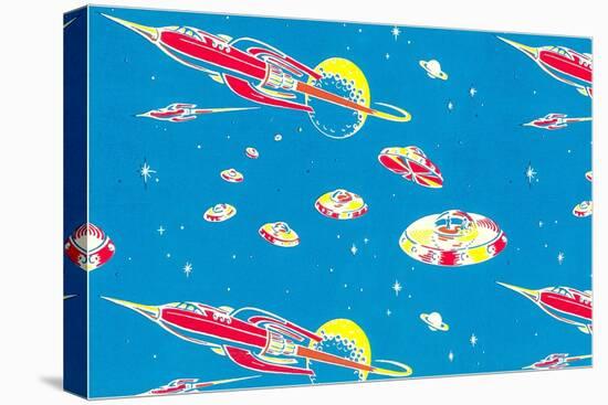 Rockets and Flying Saucers-null-Stretched Canvas
