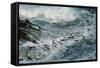 Rockhopper Penguins Surfing into Shore-null-Framed Stretched Canvas