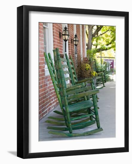 Rocking Chairs on Porch, Ste. Genevieve, Missouri, USA-Walter Bibikow-Framed Photographic Print