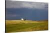 Rocklyn Community Church with Wheat Fields and Storm Coming-Terry Eggers-Stretched Canvas
