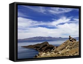 Rocks and Lake, Bahia Kona, Isla del Sol, Lake Titicaca, Bolivia, South America-Simon Montgomery-Framed Stretched Canvas