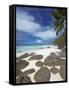 Rocks and Palm Tree on Tropical Beach, Seychelles, Indian Ocean, Africa-Papadopoulos Sakis-Framed Stretched Canvas