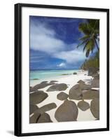 Rocks and Palm Tree on Tropical Beach, Seychelles, Indian Ocean, Africa-Papadopoulos Sakis-Framed Photographic Print