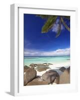 Rocks and Palm Tree on Tropical Beach, Seychelles, Indian Ocean, Africa-Papadopoulos Sakis-Framed Photographic Print