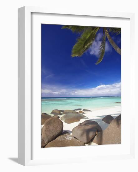 Rocks and Palm Tree on Tropical Beach, Seychelles, Indian Ocean, Africa-Papadopoulos Sakis-Framed Photographic Print