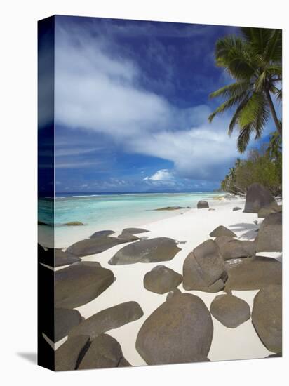 Rocks and Palm Tree on Tropical Beach, Seychelles, Indian Ocean, Africa-Papadopoulos Sakis-Stretched Canvas