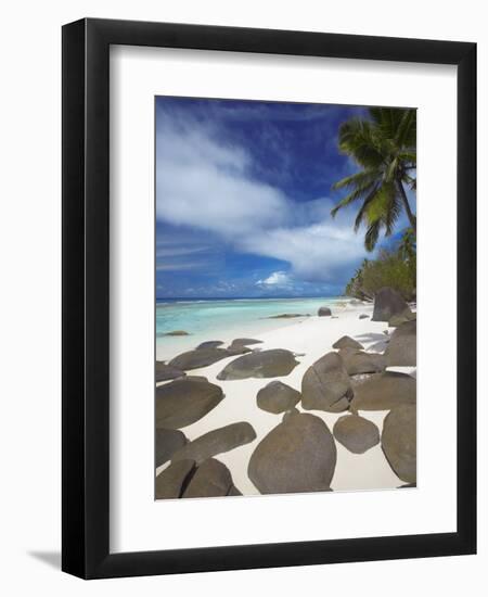 Rocks and Palm Tree on Tropical Beach, Seychelles, Indian Ocean, Africa-Papadopoulos Sakis-Framed Photographic Print