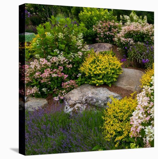 Rocks and plants in Rock Garden, Knowlton, Quebec, Canada-null-Stretched Canvas