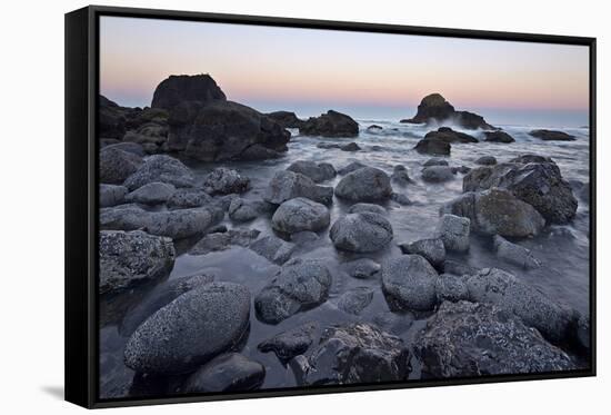 Rocks and Sea Stacks in the Surf at Dawn, Ecola State Park, Oregon, Usa-James Hager-Framed Stretched Canvas