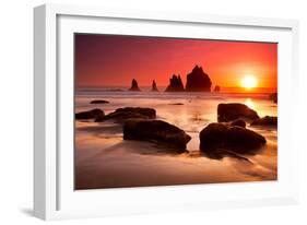 Rocks and Sunset-Lantern Press-Framed Art Print