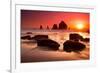 Rocks and Sunset-Lantern Press-Framed Art Print