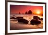 Rocks and Sunset-Lantern Press-Framed Art Print