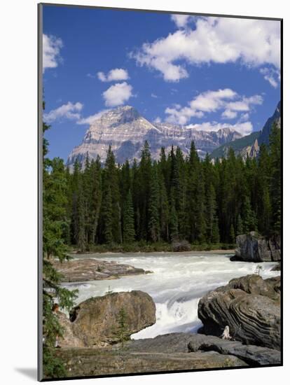 Rocks and Trees Beside a River with the Rocky Mountains in the Background, British Columbia, Canada-Harding Robert-Mounted Photographic Print