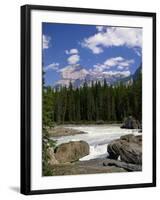 Rocks and Trees Beside a River with the Rocky Mountains in the Background, British Columbia, Canada-Harding Robert-Framed Photographic Print