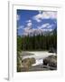 Rocks and Trees Beside a River with the Rocky Mountains in the Background, British Columbia, Canada-Harding Robert-Framed Photographic Print