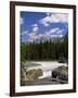 Rocks and Trees Beside a River with the Rocky Mountains in the Background, British Columbia, Canada-Harding Robert-Framed Photographic Print