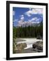 Rocks and Trees Beside a River with the Rocky Mountains in the Background, British Columbia, Canada-Harding Robert-Framed Photographic Print