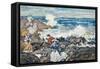 Rocks and Waves and Figures (W/C on Paper)-Maurice Brazil Prendergast-Framed Stretched Canvas