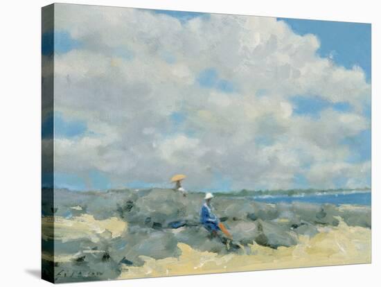 Rocks at Compo Beach-Andre Gisson-Stretched Canvas