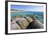 Rocks Frame the Turquoise Water of Sea around the Sandy Beach of Sant Elmo Castiadas, Costa Rei-Roberto Moiola-Framed Photographic Print