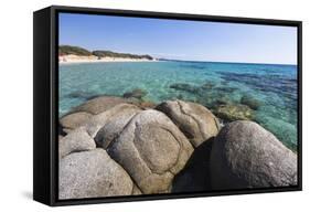 Rocks Frame the Turquoise Water of Sea around the Sandy Beach of Sant Elmo Castiadas, Costa Rei-Roberto Moiola-Framed Stretched Canvas
