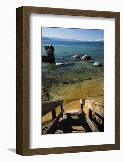 Rocks in a lake with mountain range in the background, Lake Tahoe, California, USA-Panoramic Images-Framed Photographic Print