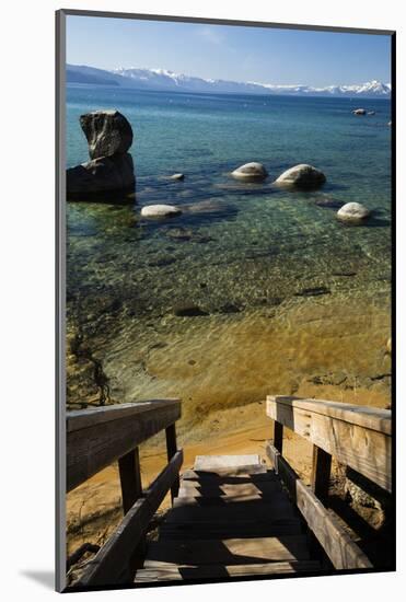 Rocks in a lake with mountain range in the background, Lake Tahoe, California, USA-Panoramic Images-Mounted Photographic Print