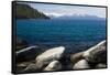 Rocks in a lake with mountain range in the background, Lake Tahoe, California, USA-Panoramic Images-Framed Stretched Canvas