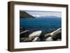 Rocks in a lake with mountain range in the background, Lake Tahoe, California, USA-Panoramic Images-Framed Photographic Print