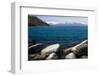 Rocks in a lake with mountain range in the background, Lake Tahoe, California, USA-Panoramic Images-Framed Photographic Print