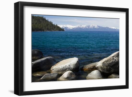 Rocks in a lake with mountain range in the background, Lake Tahoe, California, USA-Panoramic Images-Framed Photographic Print