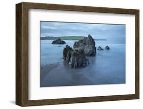 Rocks on beach at low tide at dawn, Bigbury-on-Sea, Devon, England, United Kingdom, Europe-Stuart Black-Framed Photographic Print