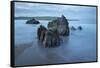 Rocks on beach at low tide at dawn, Bigbury-on-Sea, Devon, England, United Kingdom, Europe-Stuart Black-Framed Stretched Canvas