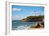 Rocks on the Sandy Beach and the Lighthouse in Biarritz, Pyrenees Atlantiques, Aquitaine-Martin Child-Framed Photographic Print