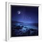 Rocks Seaside Against Rising Moon and Starry Field, Crete, Greece-null-Framed Photographic Print