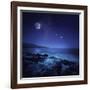 Rocks Seaside Against Rising Moon and Starry Field, Crete, Greece-null-Framed Photographic Print