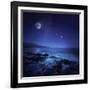 Rocks Seaside Against Rising Moon and Starry Field, Crete, Greece-null-Framed Photographic Print