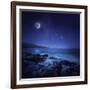 Rocks Seaside Against Rising Moon and Starry Field, Crete, Greece-null-Framed Photographic Print