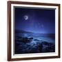 Rocks Seaside Against Rising Moon and Starry Field, Crete, Greece-null-Framed Photographic Print