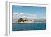 Rocks the Harbour Wall and a Statue of the Madonna in the Harbour at Trpanj Croatia-Julian Eales-Framed Photographic Print
