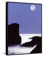 Rocks with Water and Full Moon, Laguna Beach, CA-Mitch Diamond-Framed Stretched Canvas