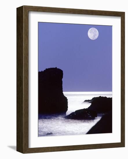 Rocks with Water and Full Moon, Laguna Beach, CA-Mitch Diamond-Framed Photographic Print