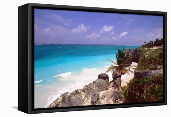 Rocky Beach Mayan Riviera Tulum Mexico-George Oze-Framed Stretched Canvas