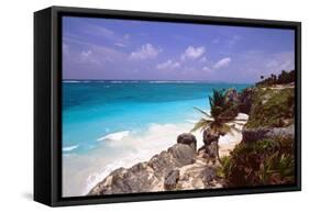 Rocky Beach Mayan Riviera Tulum Mexico-George Oze-Framed Stretched Canvas