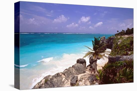 Rocky Beach Mayan Riviera Tulum Mexico-George Oze-Stretched Canvas