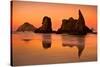 Rocky Beach Orange Sunset-Lantern Press-Stretched Canvas