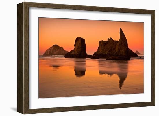 Rocky Beach Orange Sunset-Lantern Press-Framed Art Print