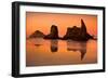 Rocky Beach Orange Sunset-Lantern Press-Framed Art Print