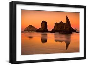 Rocky Beach Orange Sunset-Lantern Press-Framed Art Print