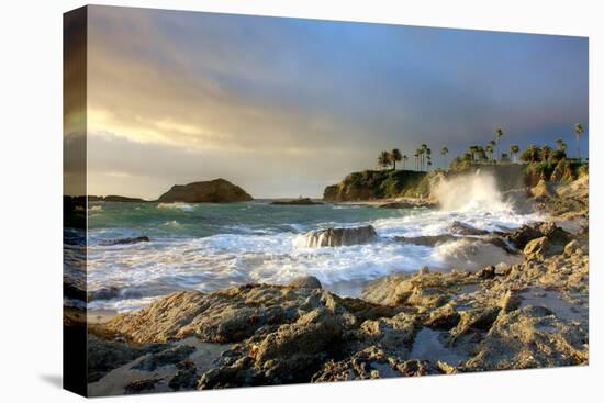 Rocky Coast and Palms-Lantern Press-Stretched Canvas